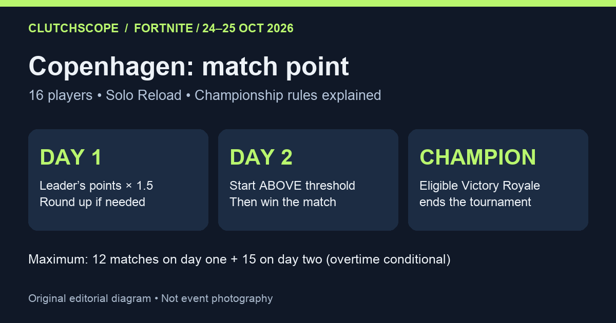 Original diagram: day-one points set a fixed threshold; start above it and win a match to become champion.