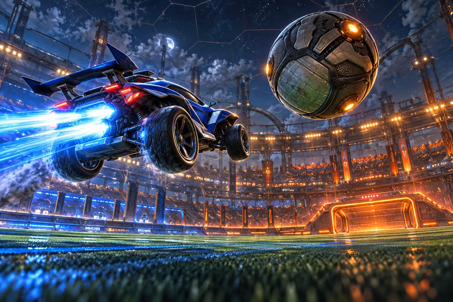 Fictional car-football scene · AI illustration
